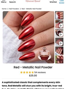 Sistaco Red Metallic Nail Powder - Mirror Chrome Finish